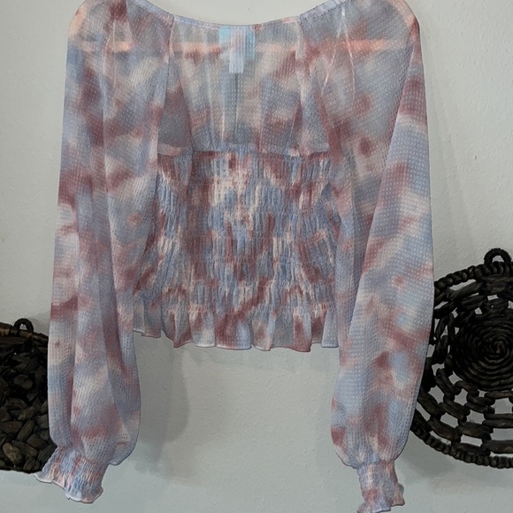 NWT Future Collective Watercolor Long Sleeve Smocked Bodice Top - Picture 6 of 12